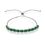 Sterling Silver Created Emerald 6x4mm Oval-cut Adjustable Tennis Bracelet