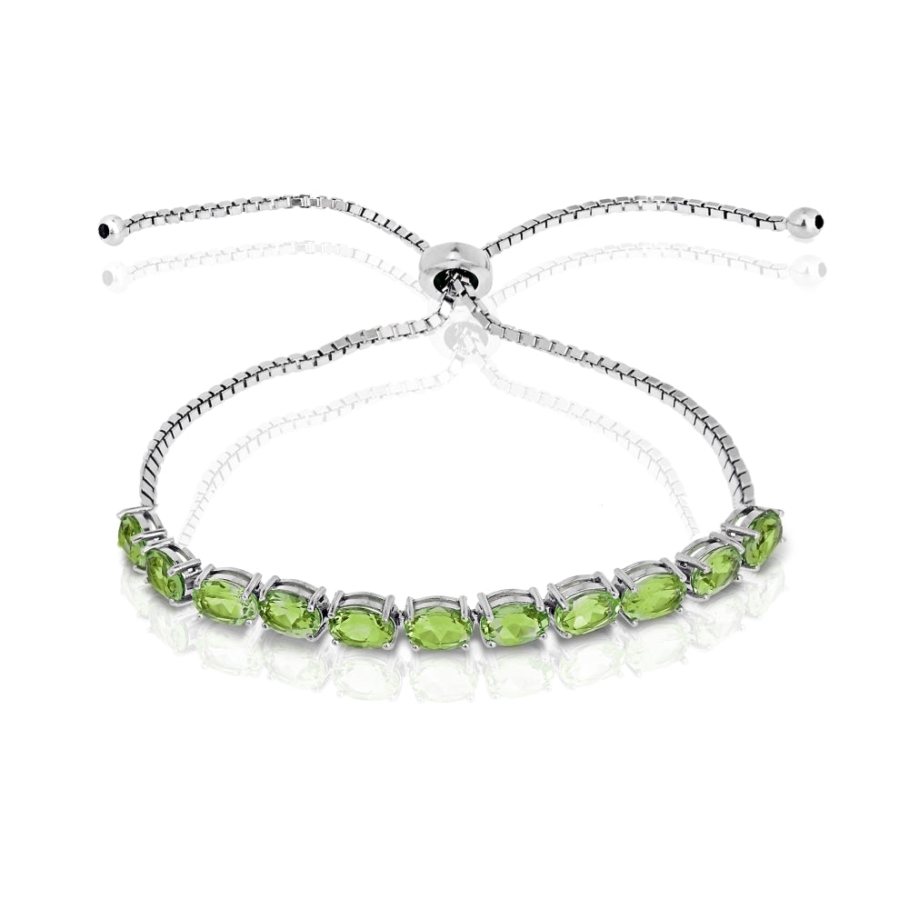 Sterling Silver Peridot 6x4mm Oval-cut Adjustable Tennis Bracelet