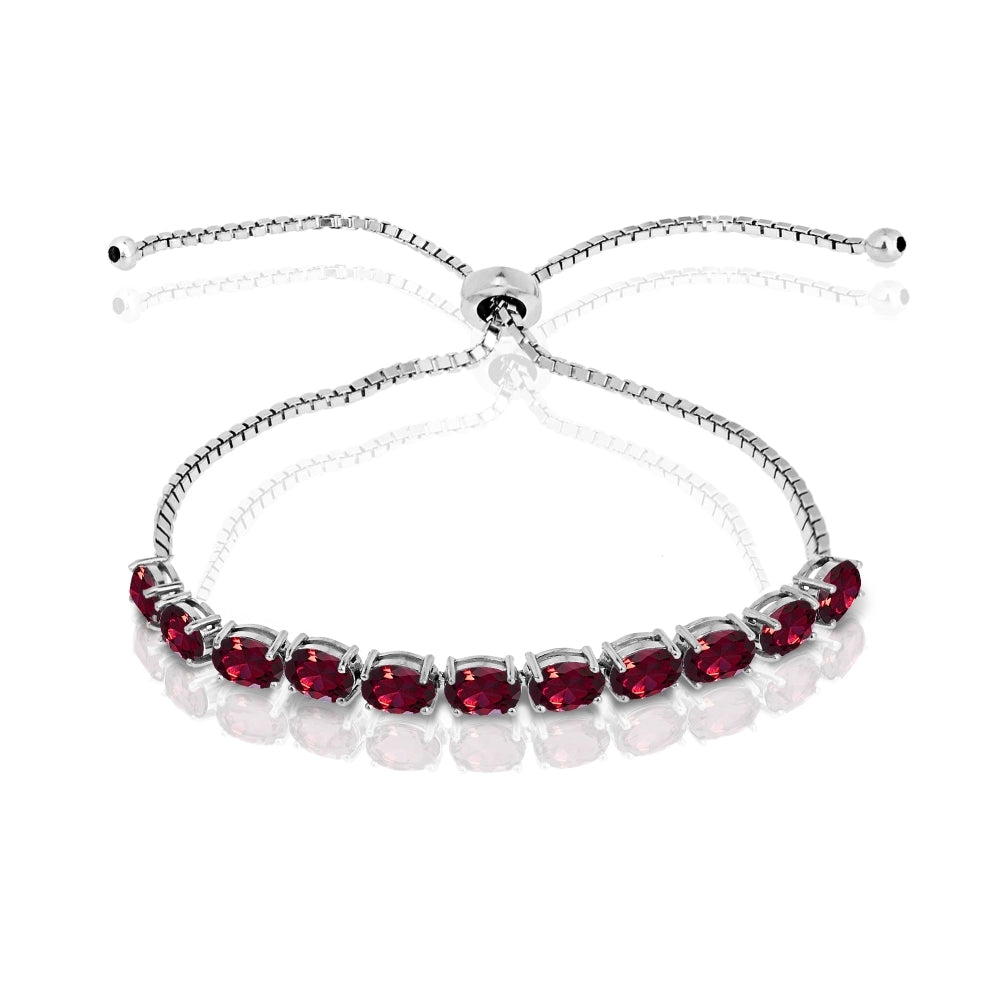 Sterling Silver Created Ruby 6x4mm Oval-cut Adjustable Tennis Bracelet