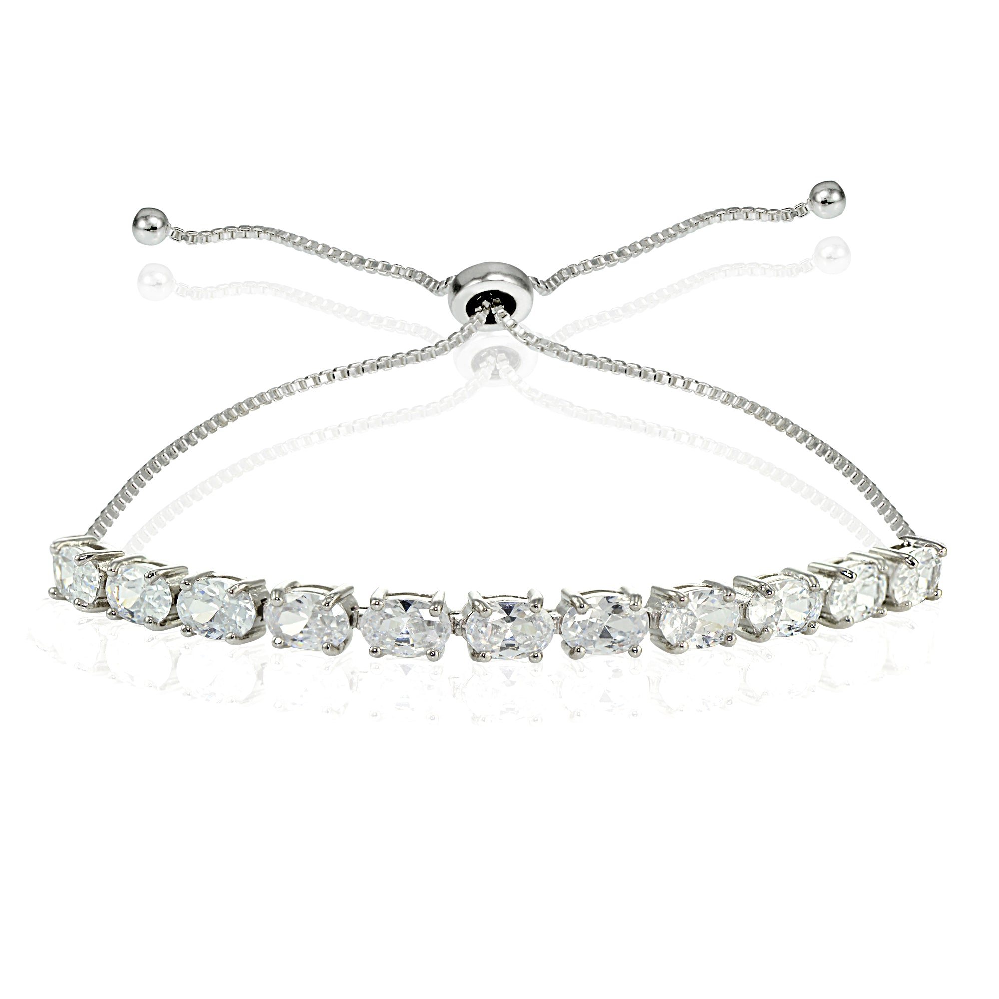 Sterling Silver Cubic Zirconia 6x4mm Oval-cut Adjustable Bracelet
