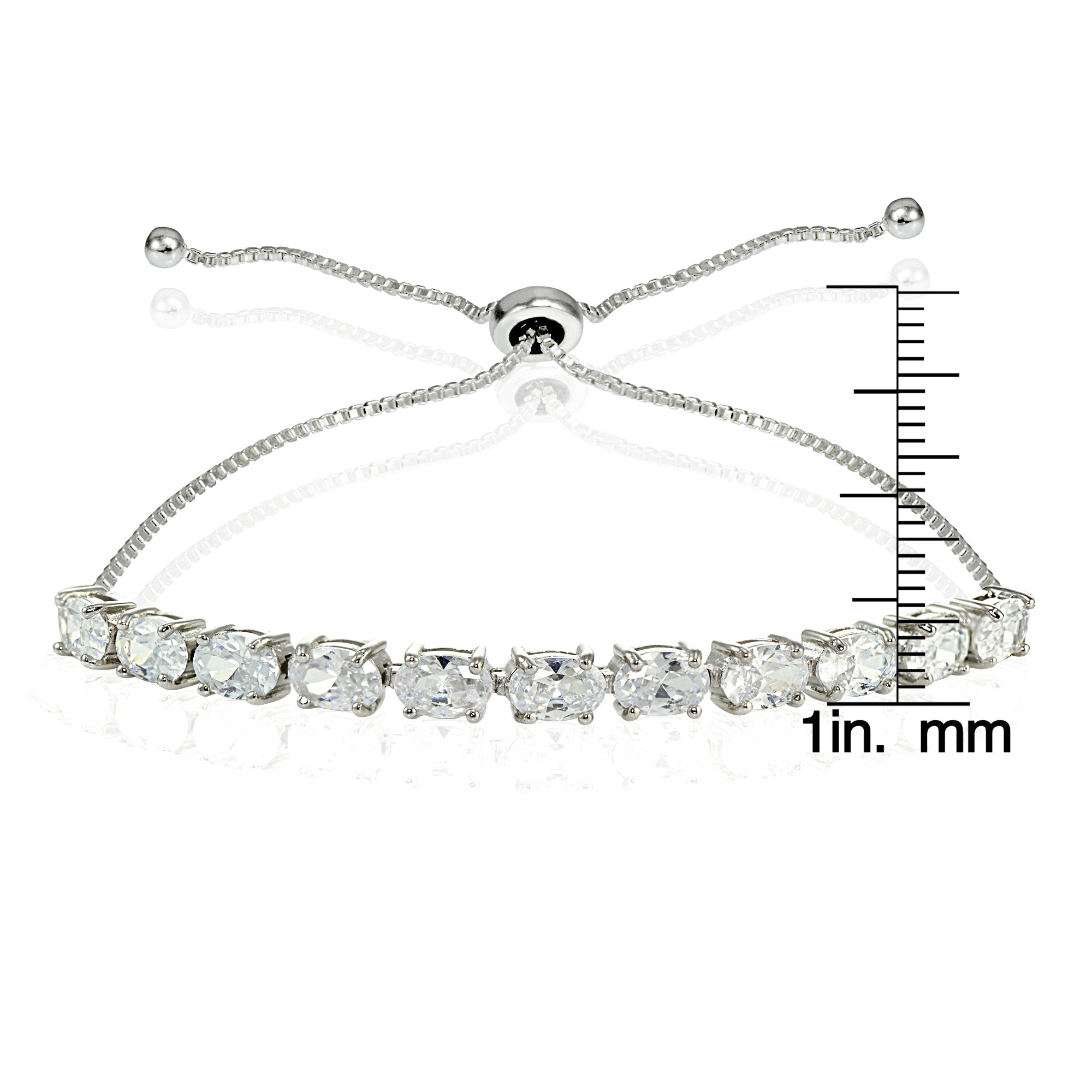 Sterling Silver Cubic Zirconia 6x4mm Oval-cut Adjustable Bracelet-3