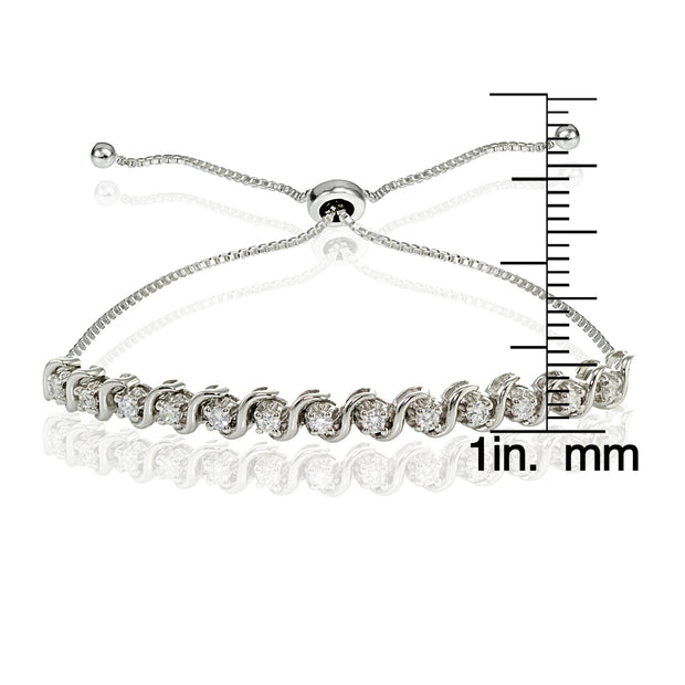 Sterling Silver Cubic Zirconia 2mm Round-cut S Design Adjustable Bracelet
