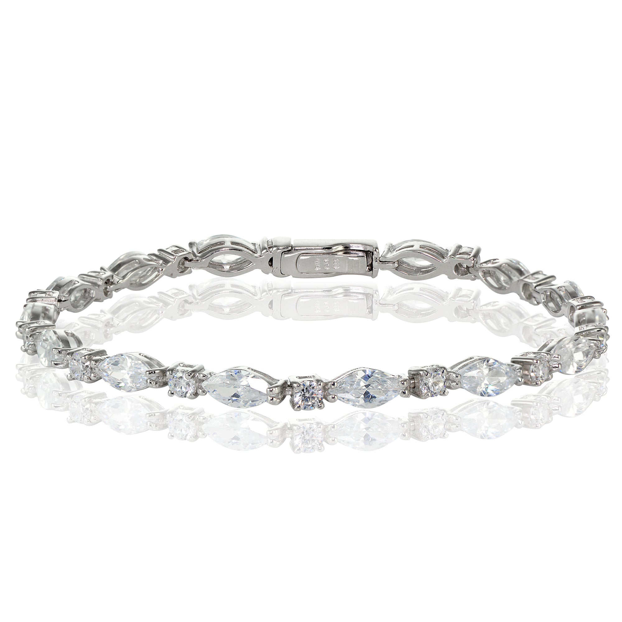 Sterling Silver Cubic Zirconia Marquise and Oval-cut Tennis Bracelet