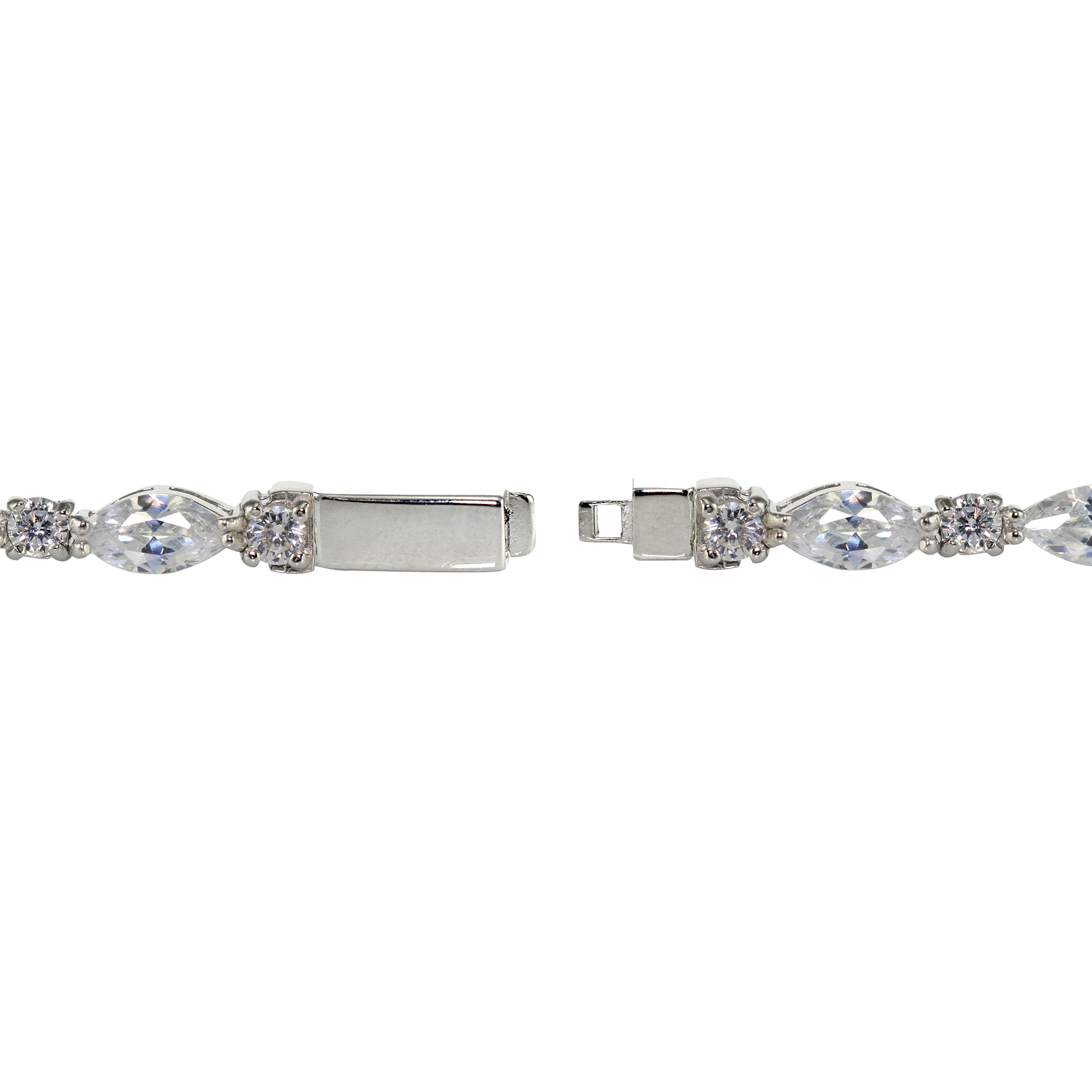 Sterling Silver Cubic Zirconia Marquise and Oval-cut Tennis Bracelet-2