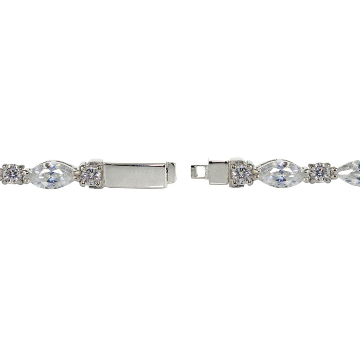 Sterling Silver Cubic Zirconia Marquise and Oval-cut Tennis Bracelet