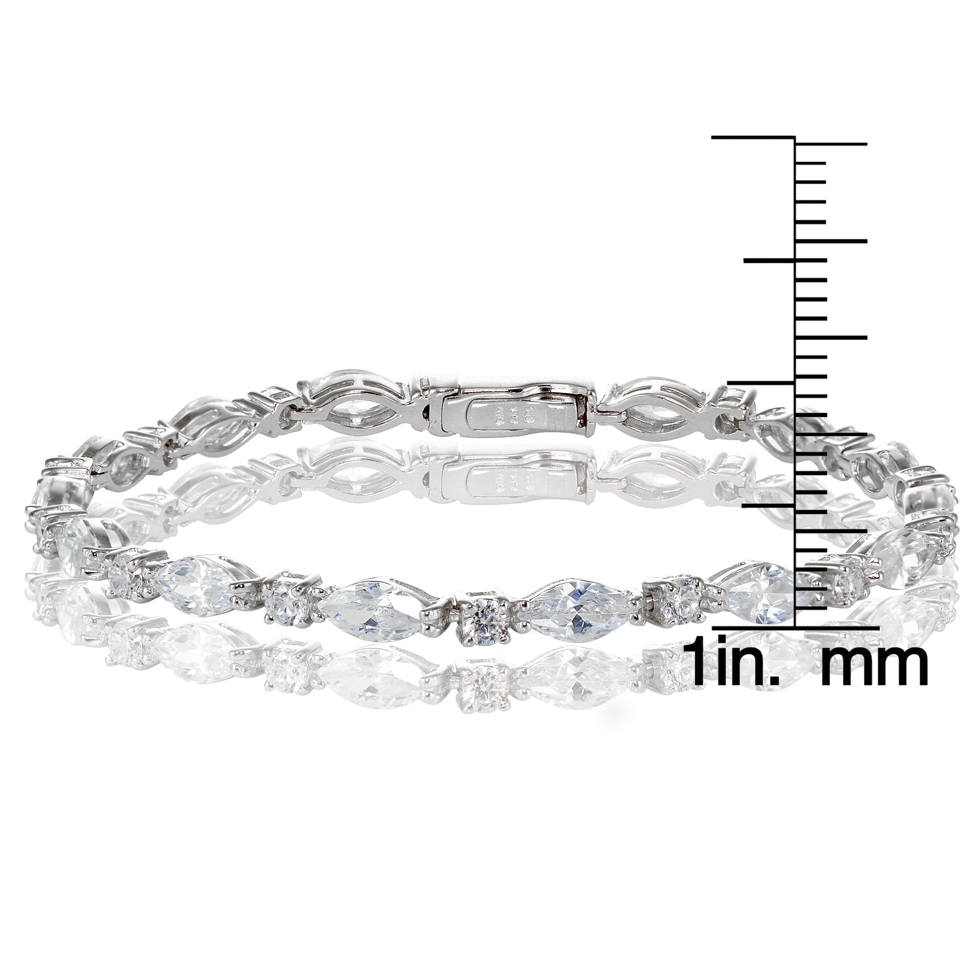 Sterling Silver Cubic Zirconia Marquise and Oval-cut Tennis Bracelet-3