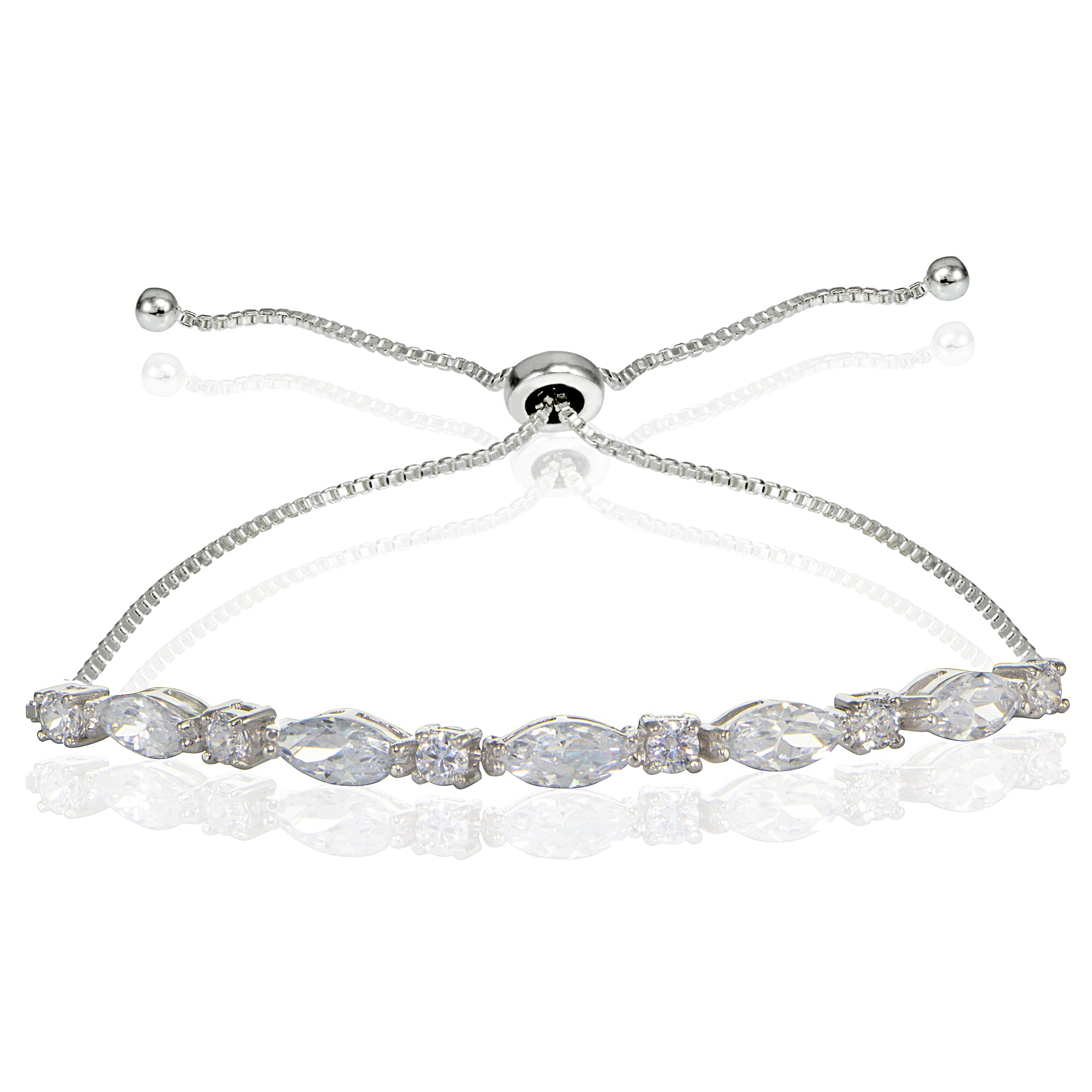 Sterling Silver Cubic Zirconia Marquise and Oval-cut Adjustable Bracelet