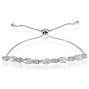 Sterling Silver Cubic Zirconia Marquise and Oval-cut Adjustable Bracelet