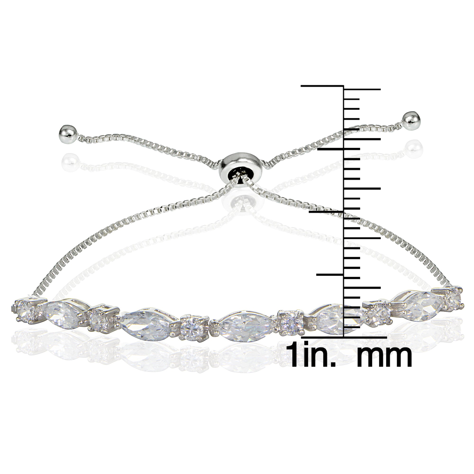 Sterling Silver Cubic Zirconia Marquise and Oval-cut Adjustable Bracelet-3