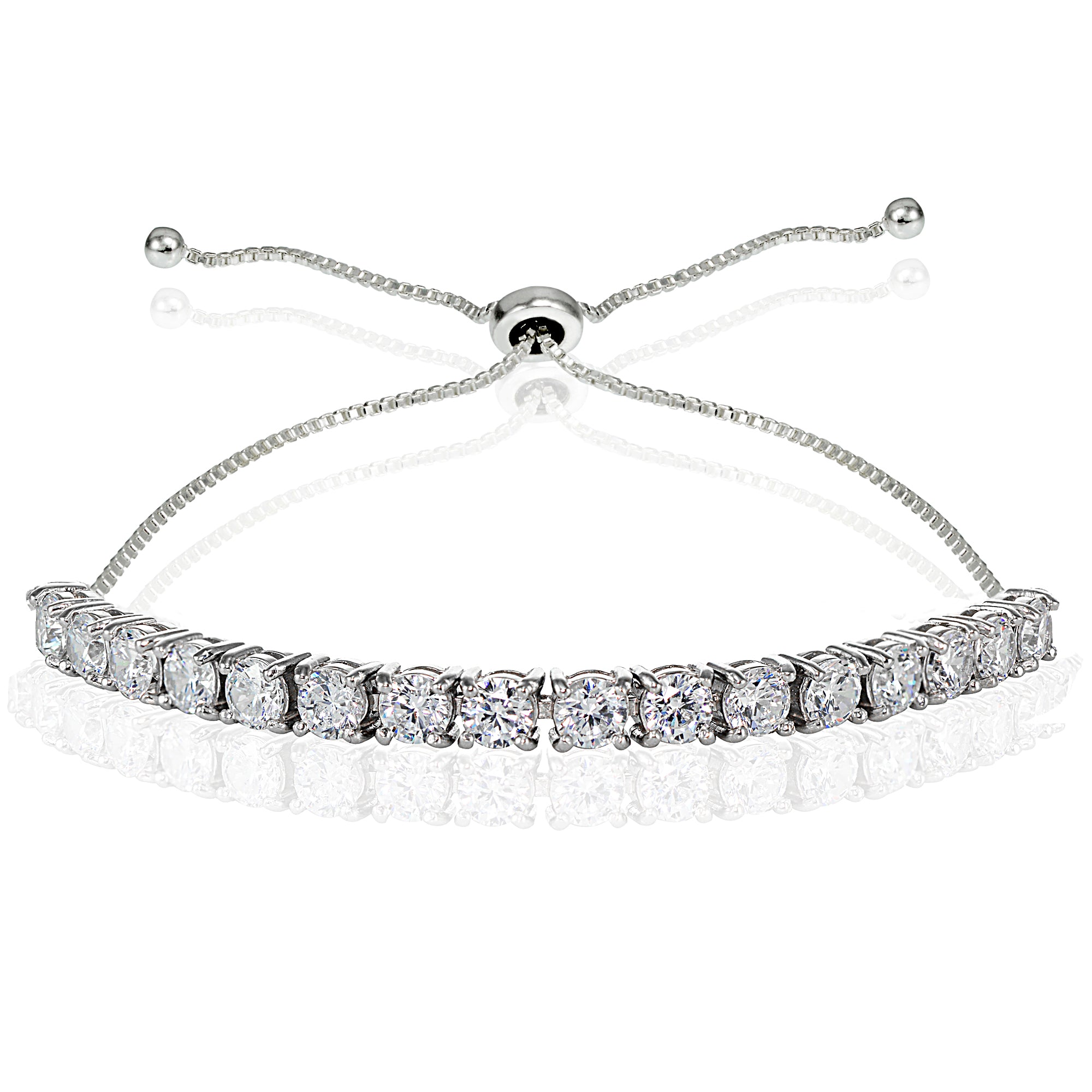 Sterling Silver Cubic Zirconia 4mm Round-cut Adjustable Bracelet