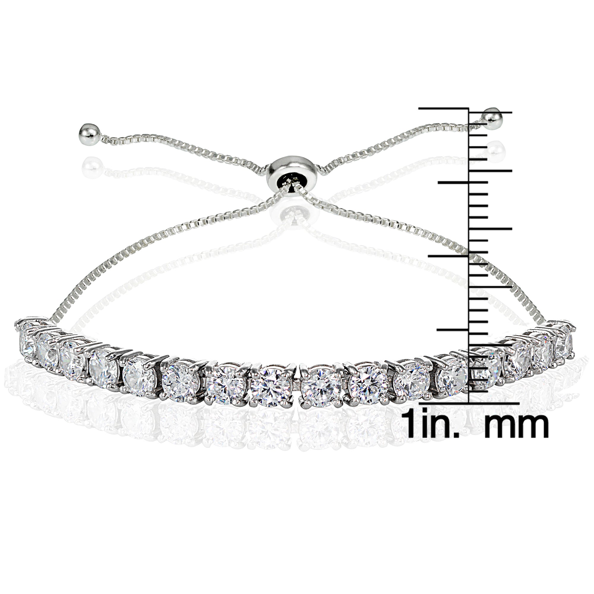Sterling Silver Cubic Zirconia 4mm Round-cut Adjustable Bracelet-3