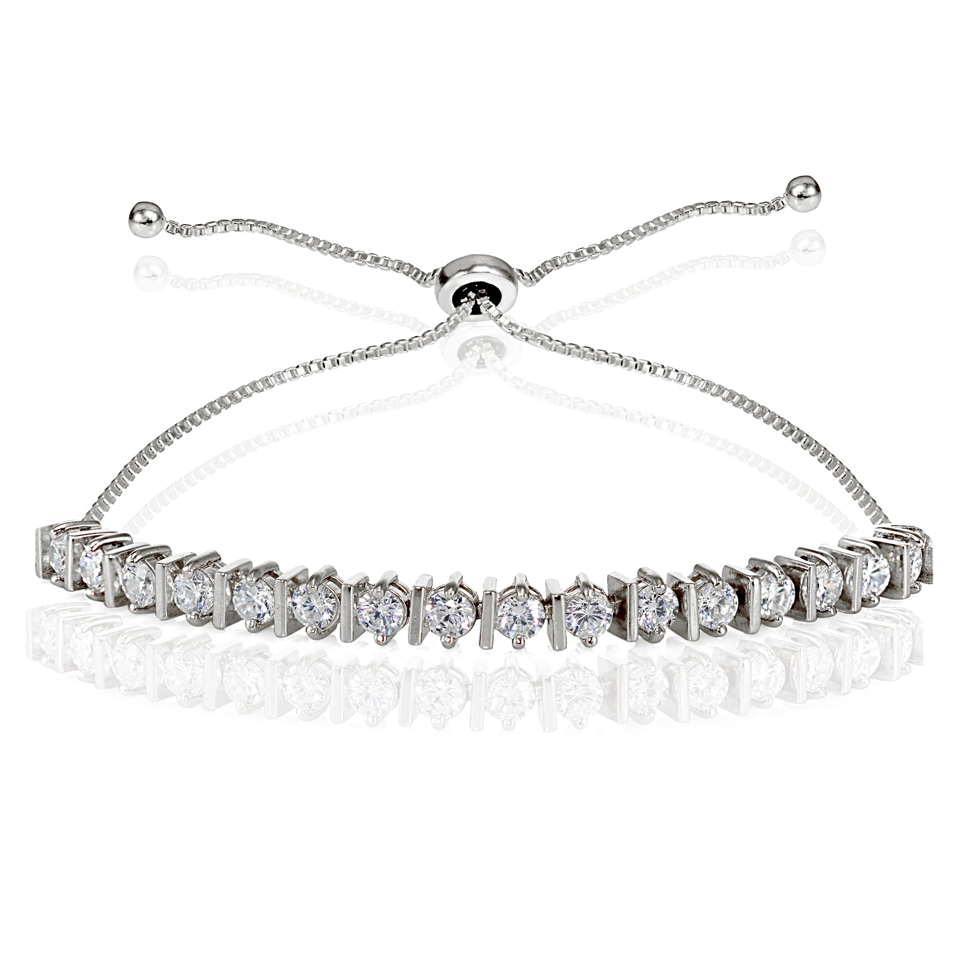 Sterling Silver Cubic Zirconia 3mm Adjustable Bracelet