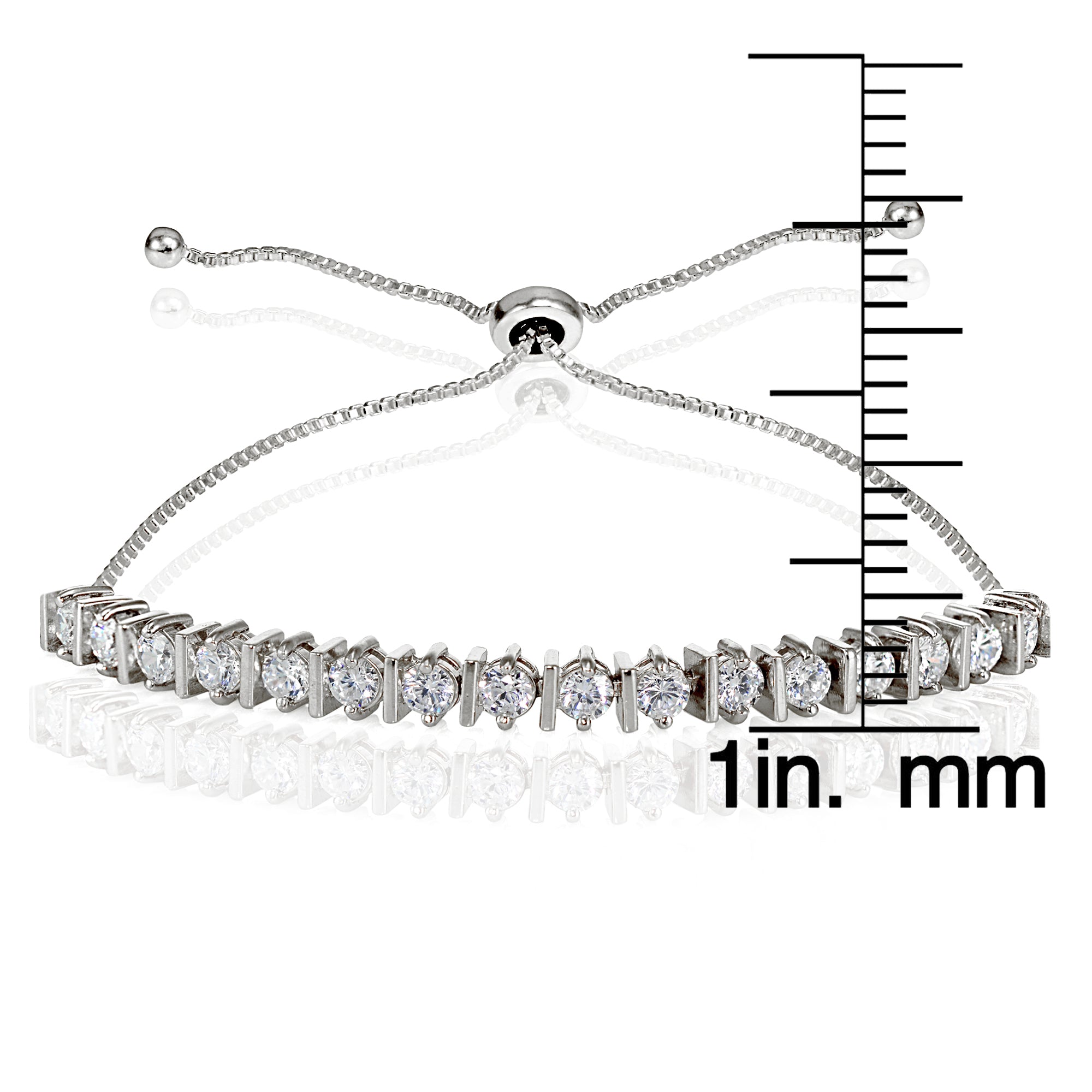 Sterling Silver Cubic Zirconia 3mm Adjustable Bracelet-3
