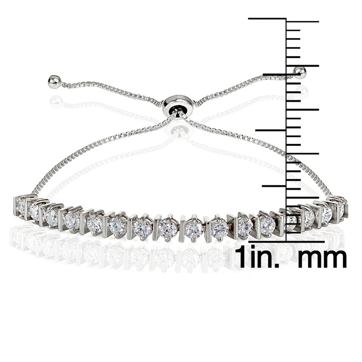 Sterling Silver Cubic Zirconia 3mm Adjustable Bracelet