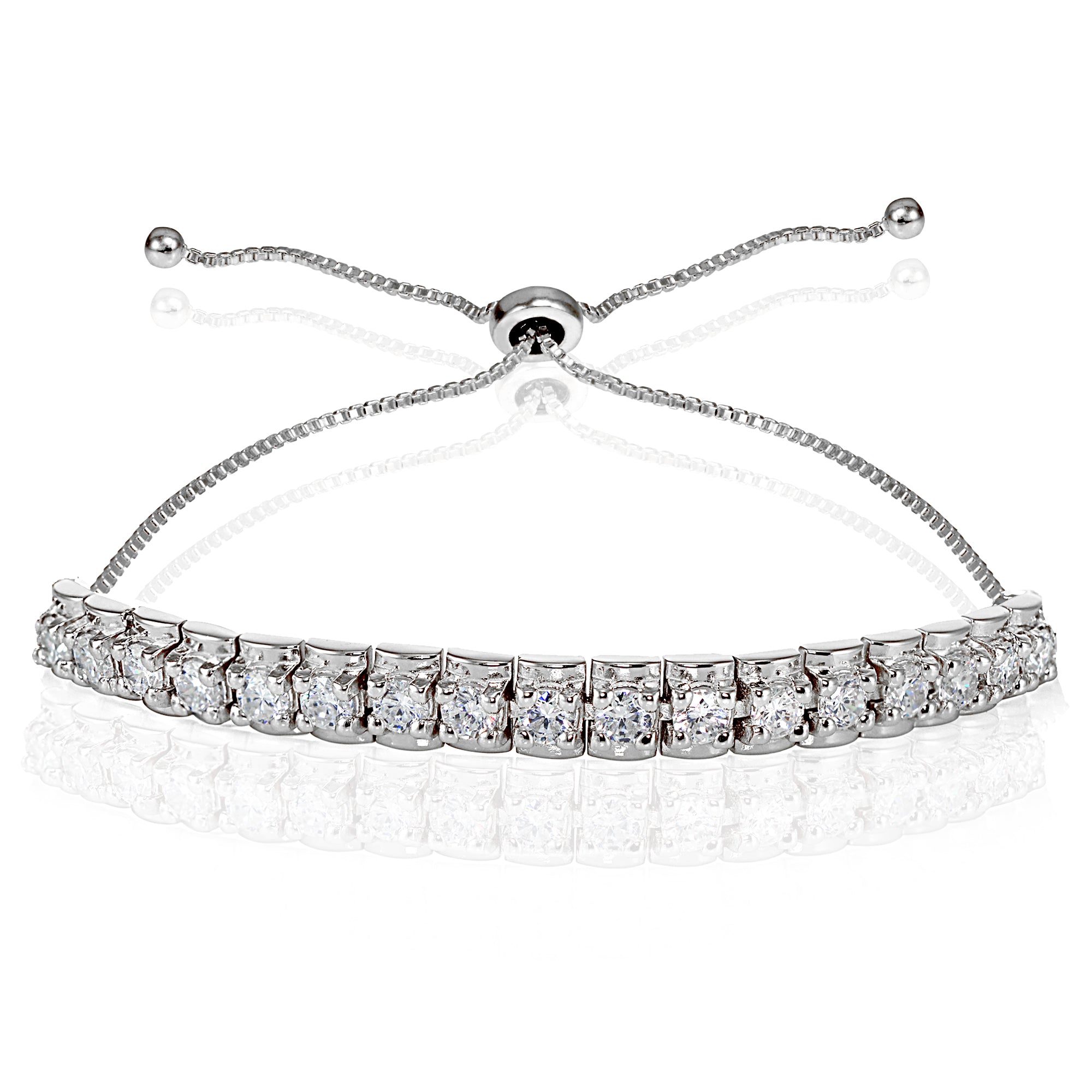 Sterling Silver Cubic Zirconia 3mm Bar Adjustable Bracelet