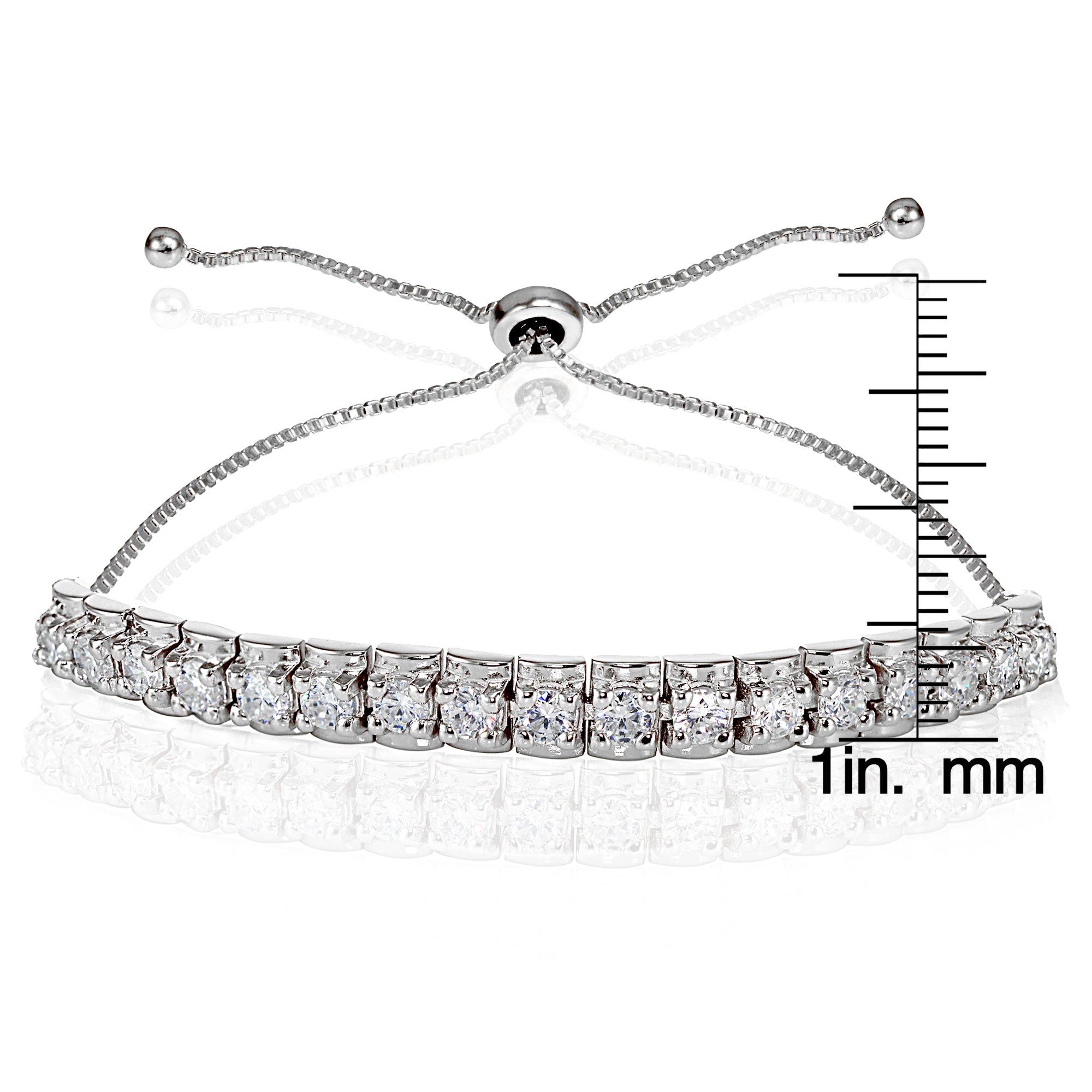 Sterling Silver Cubic Zirconia 3mm Bar Adjustable Bracelet-3