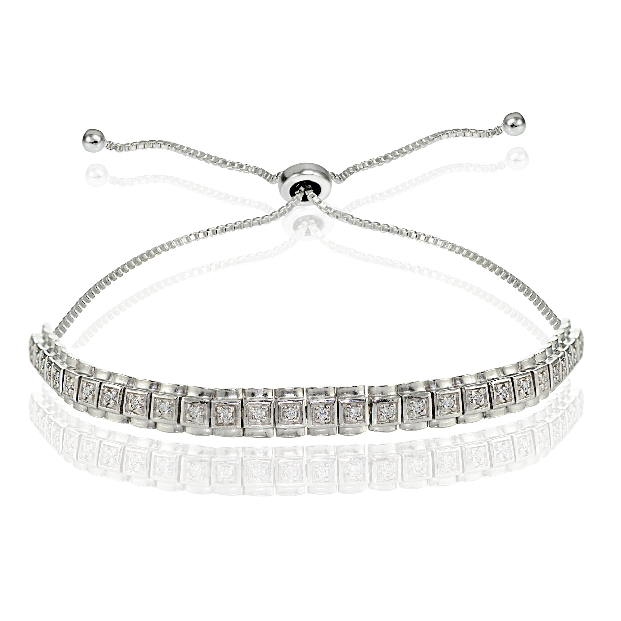Sterling Silver Cubic Zirconia 1.3mm Bar Adjustable Bracelet