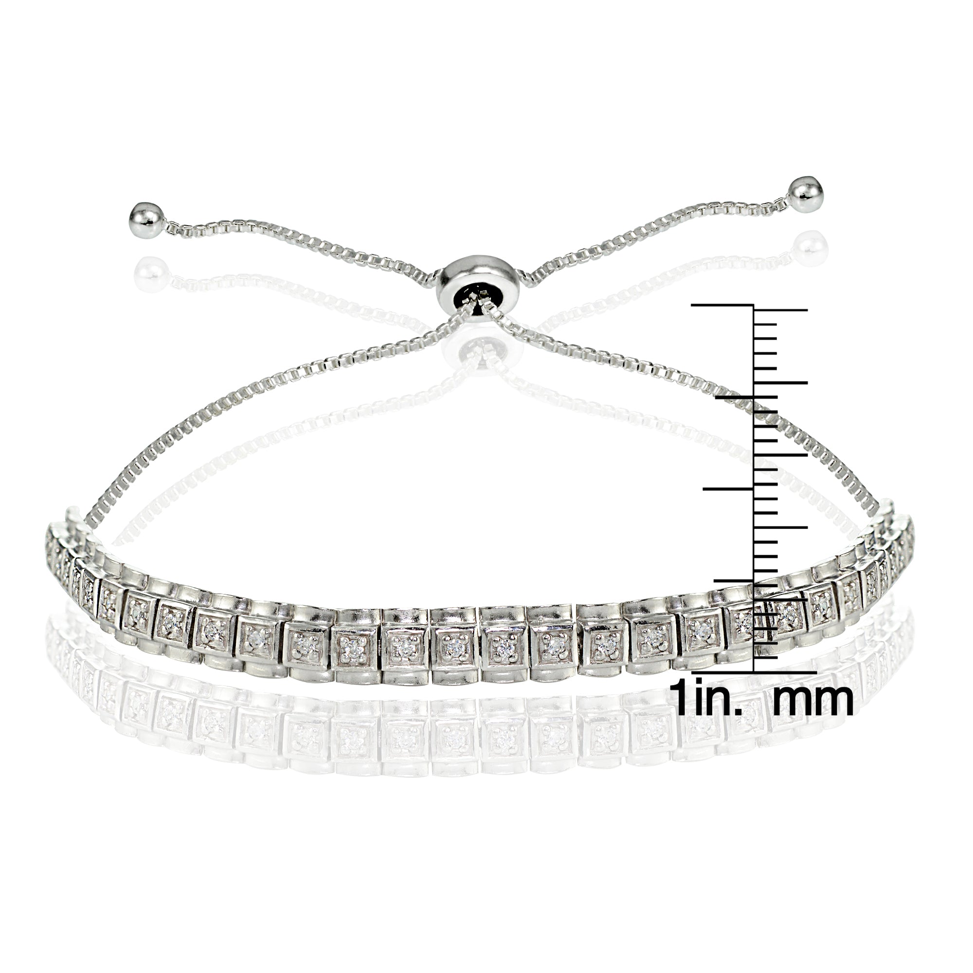 Sterling Silver Cubic Zirconia 1.3mm Bar Adjustable Bracelet-3