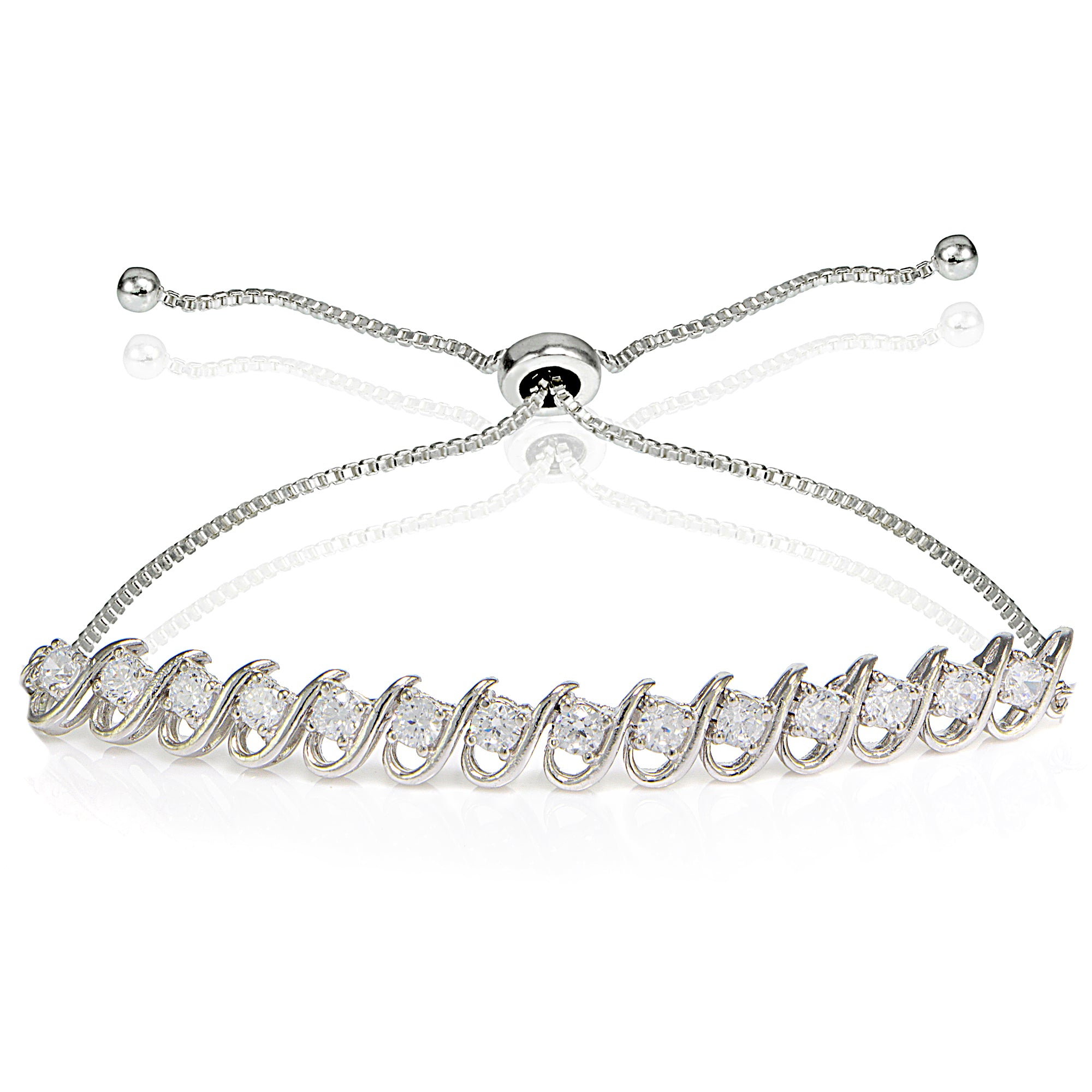 Sterling Silver Cubic Zirconia S-Link Design Adjustable Bracelet