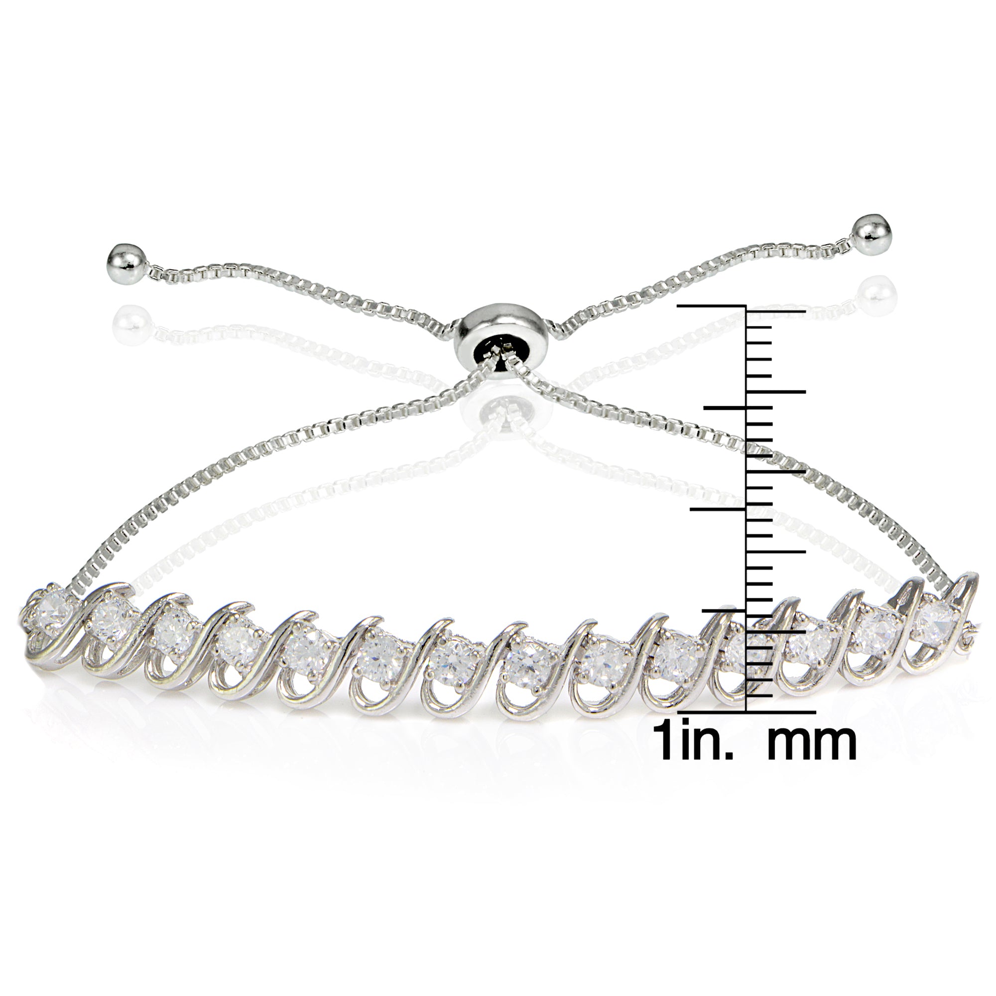 Sterling Silver Cubic Zirconia S-Link Design Adjustable Bracelet-3