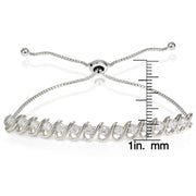 Sterling Silver Cubic Zirconia S-Link Design Adjustable Bracelet