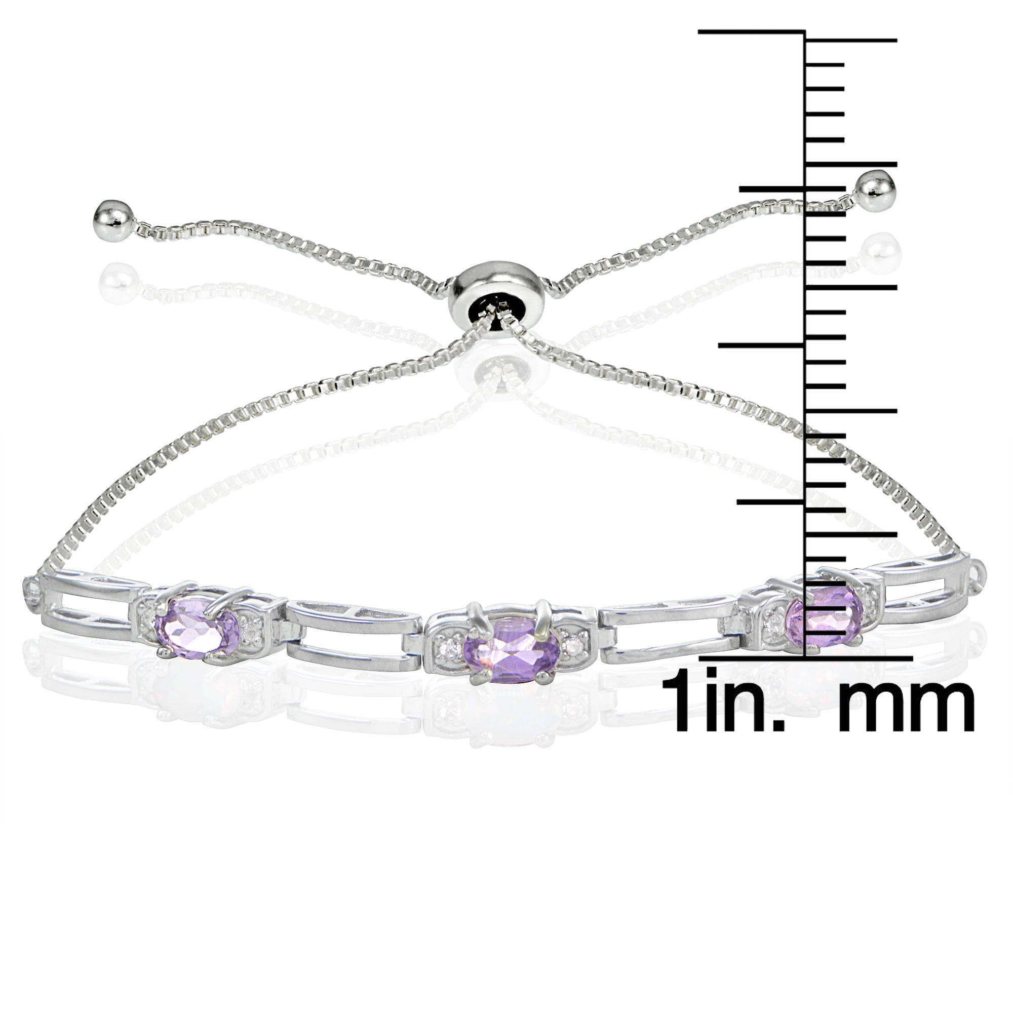 Sterling Silver Amethyst and Cubic Zirconia Link Adjustable Bracelet-3