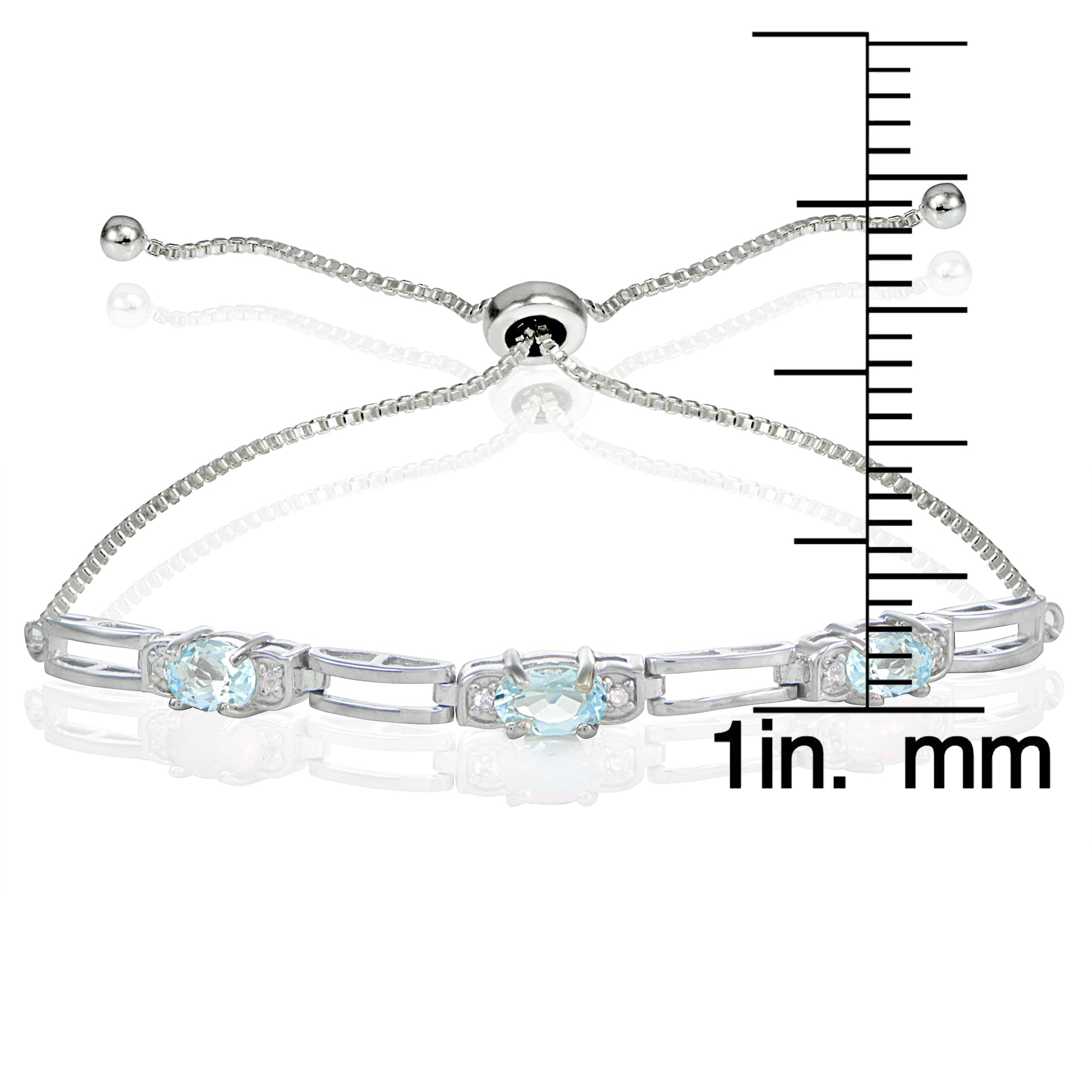 Sterling Silver Blue Topaz and Cubic Zirconia Link Adjustable Bracelet-3