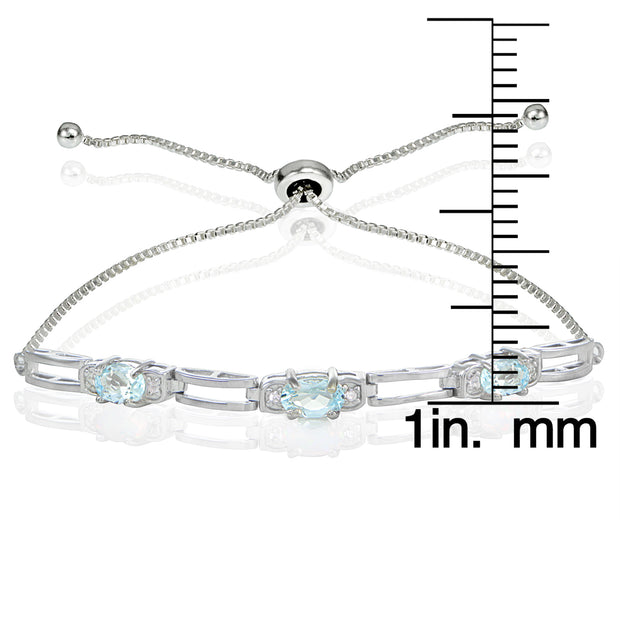 Sterling Silver Blue Topaz and Cubic Zirconia Link Adjustable Bracelet