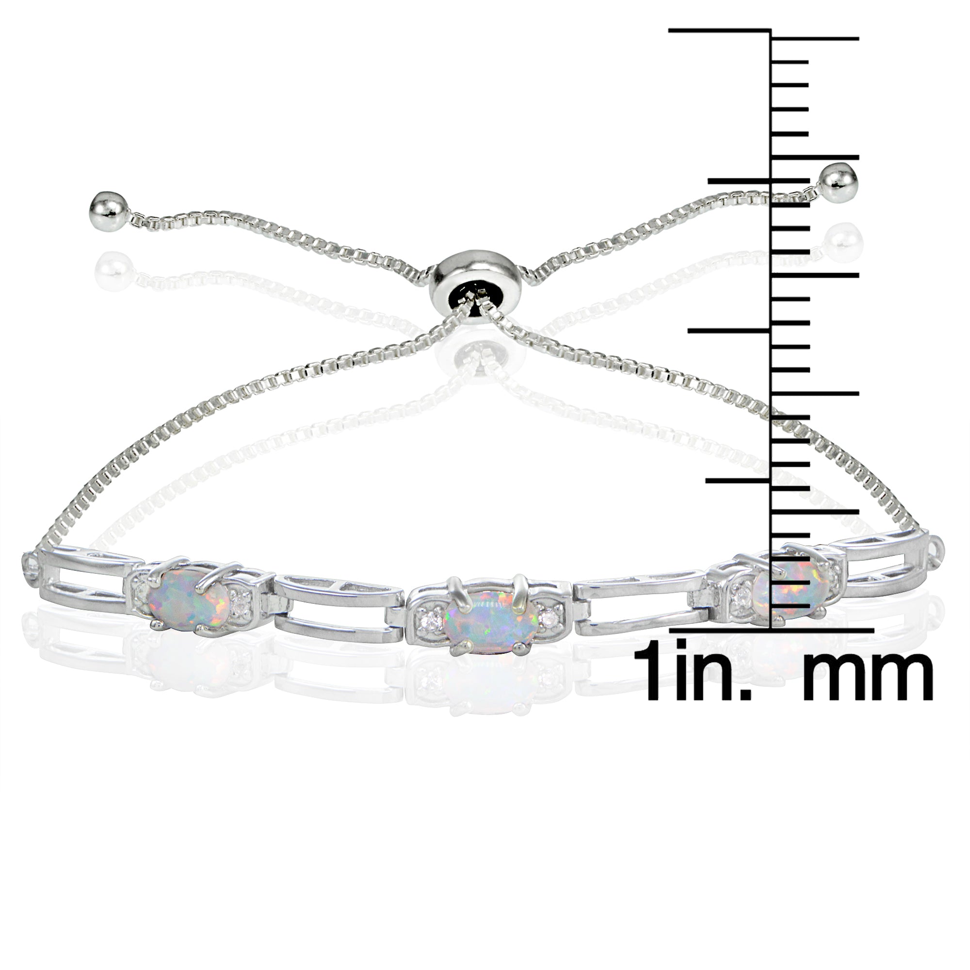 Sterling Silver Created White Opal & CZ Link Adjustable Bracelet-4