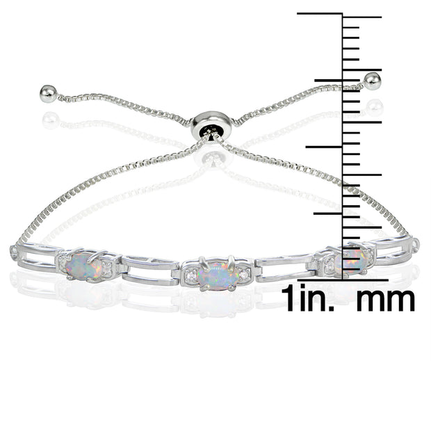 Sterling Silver Created Opal and Cubic Zirconia Link Adjustable Bracelet