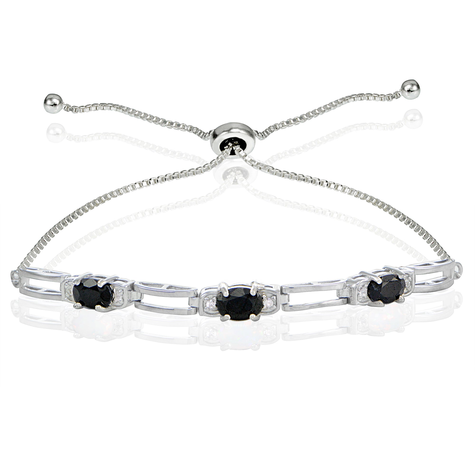 Sterling Silver Sapphire and Cubic Zirconia Link Adjustable Bracelet