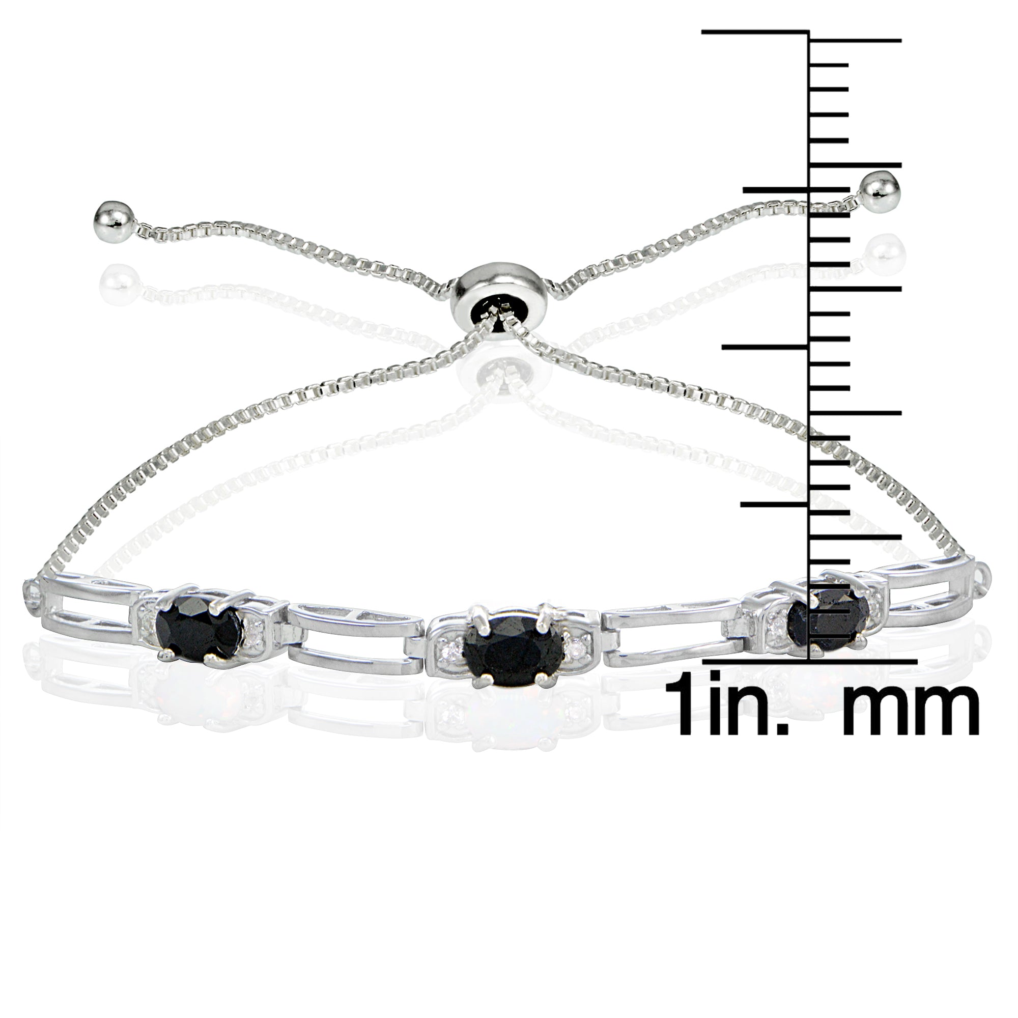 Sterling Silver Sapphire and Cubic Zirconia Link Adjustable Bracelet-3