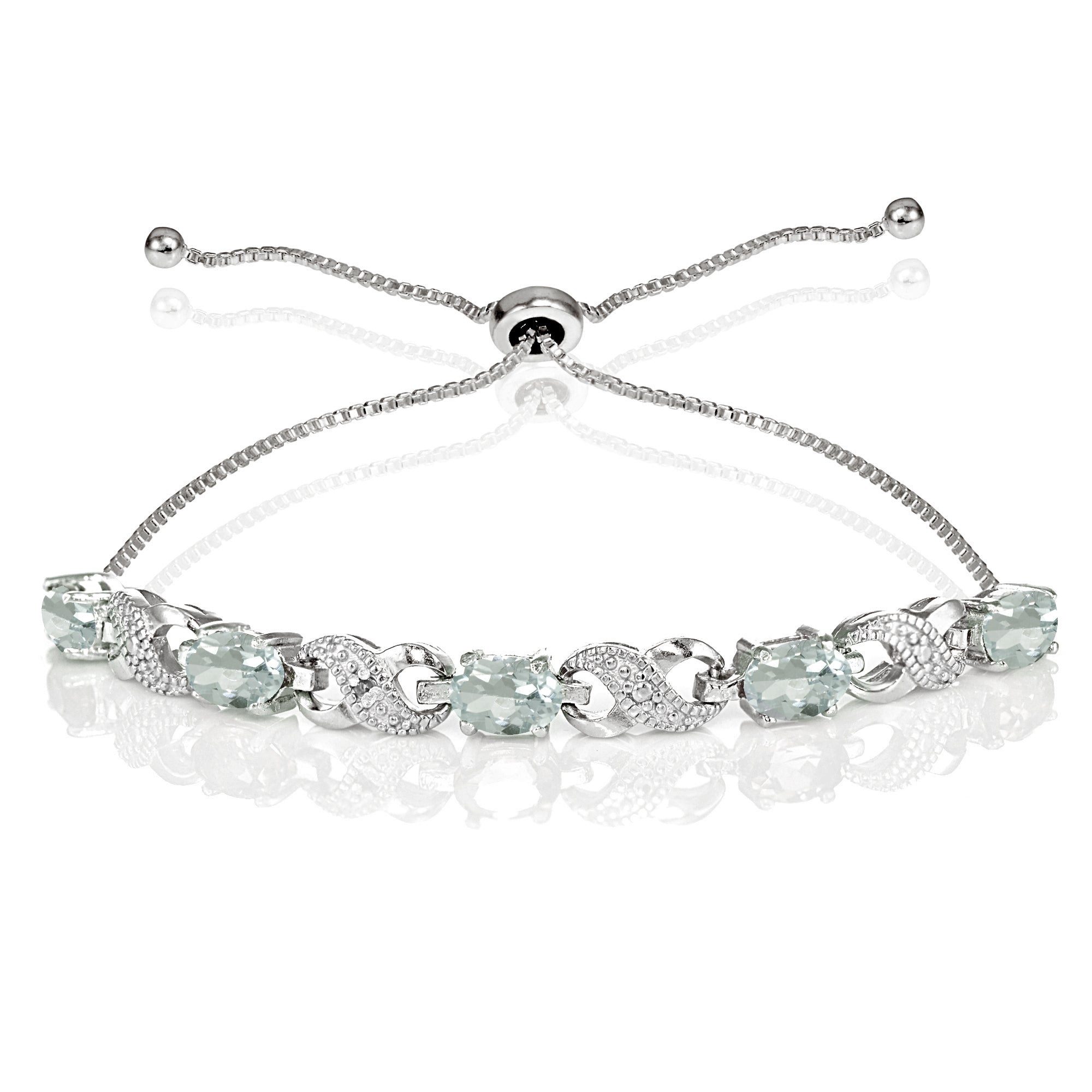 Sterling Silver Aquamarine and Diamond Accent Infinity Adjustable Bracelet