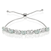 Sterling Silver Aquamarine and Diamond Accent Infinity Adjustable Bracelet