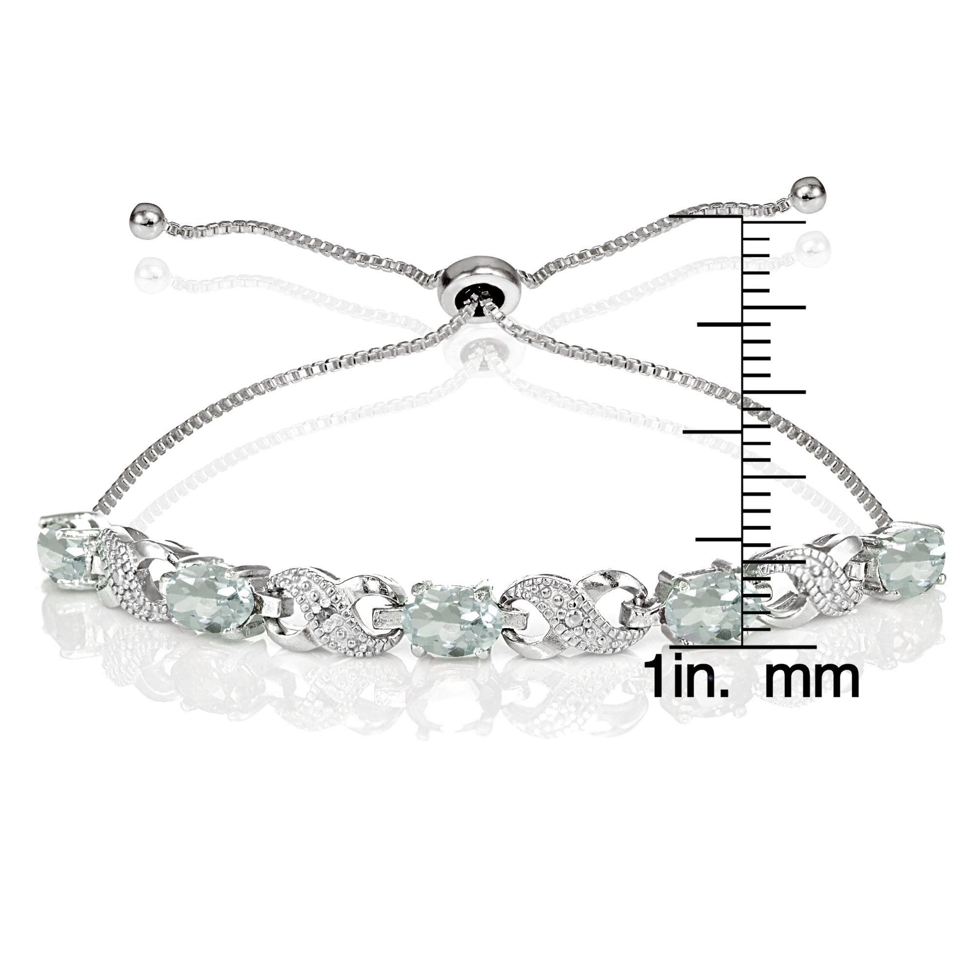 Sterling Silver Aquamarine and Diamond Accent Infinity Adjustable Bracelet-3
