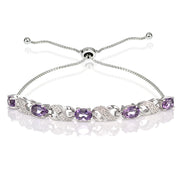 Sterling Silver Amethyst and Diamond Accent Infinity Adjustable Bracelet
