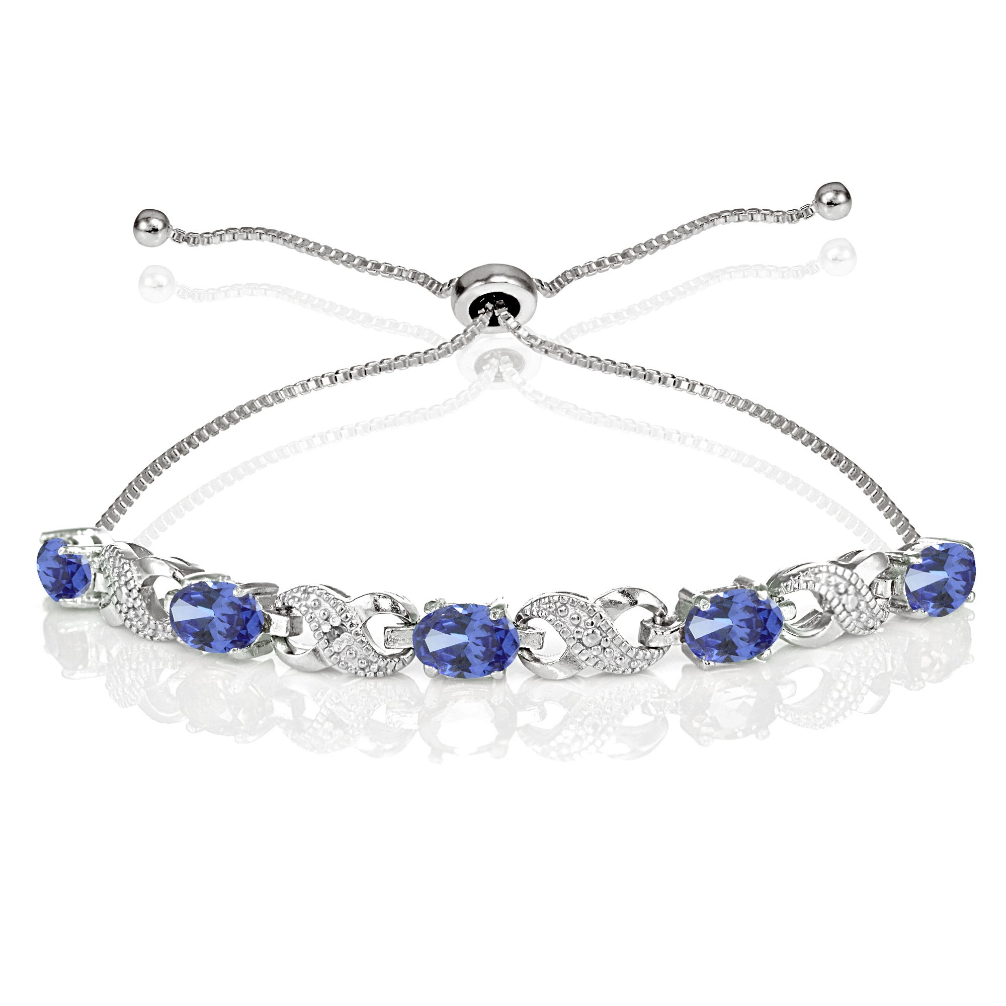 Sterling Silver Tanzanite and Diamond Accent Infinity Adjustable Bracelet