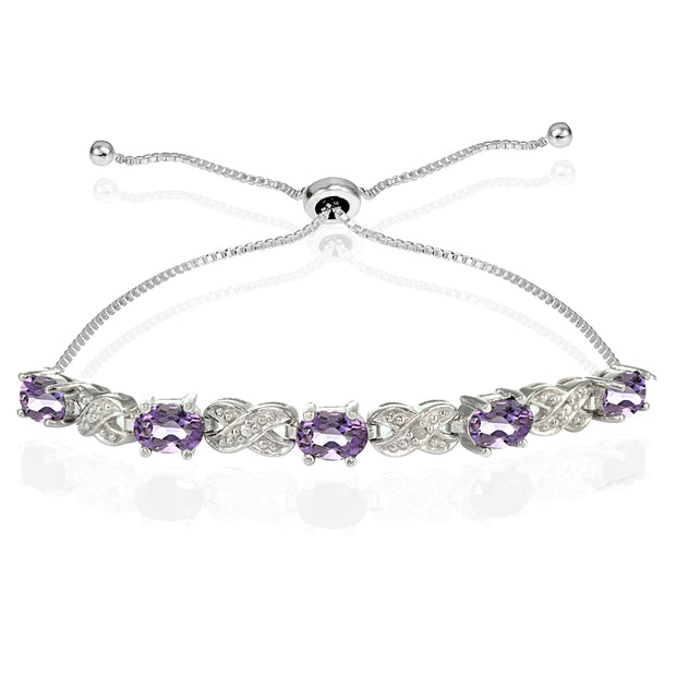 Sterling Silver Amethyst and Diamond Accent Infinity Adjustable Bracelet