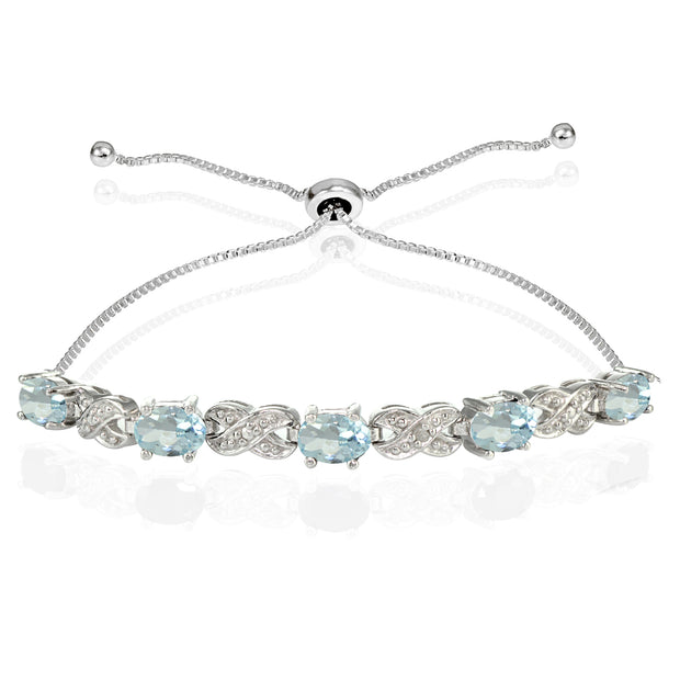 Sterling Silver Blue Topaz and Diamond Accent Infinity Adjustable Bracelet