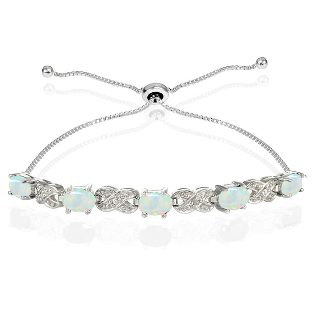 Sterling Silver Created Opal and Diamond Accent Infinity Adjustable Bracelet