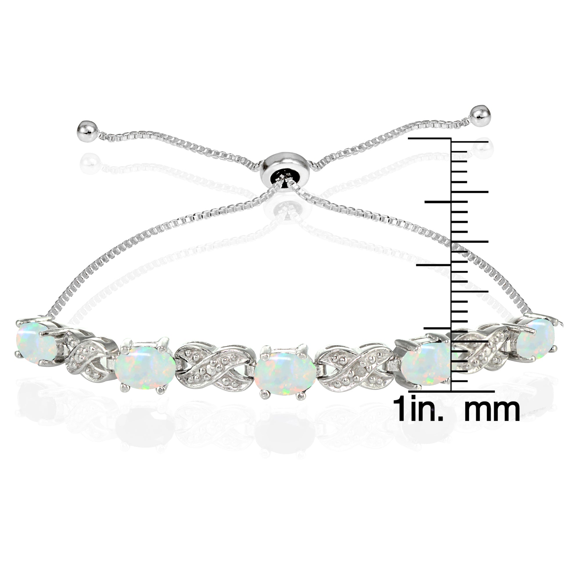 Sterling Silver Created Opal and Diamond Accent Infinity Adjustable Bracelet-3