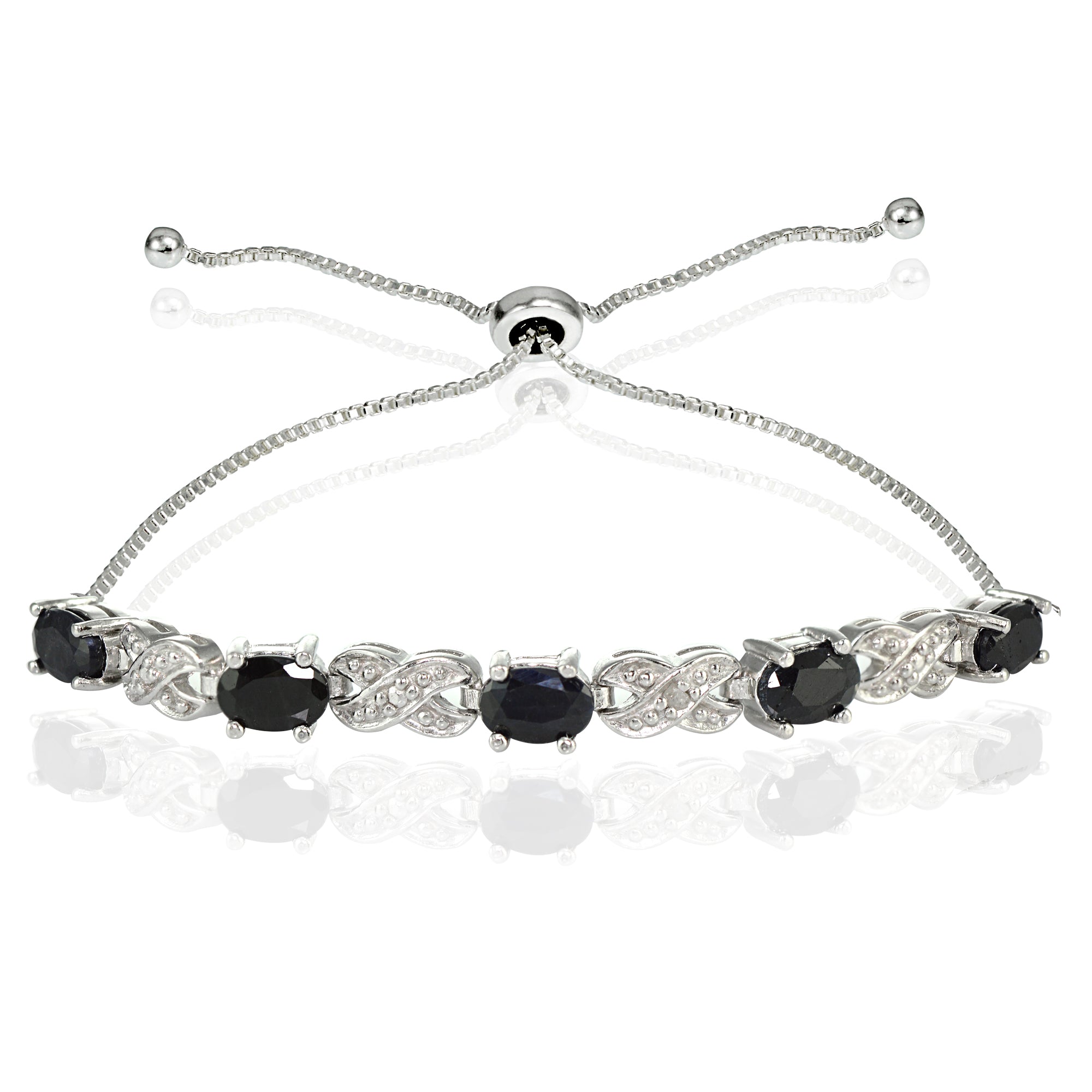 Sterling Silver Sapphire and Diamond Accent Infinity Adjustable Bracelet