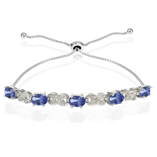 Sterling Silver Tanzanite and Diamond Accent Infinity Adjustable Bracelet