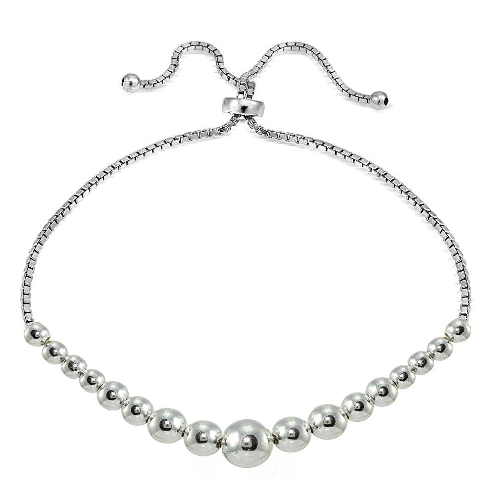 Sterling Silver Graduated Bead Adjustable Bracelet
