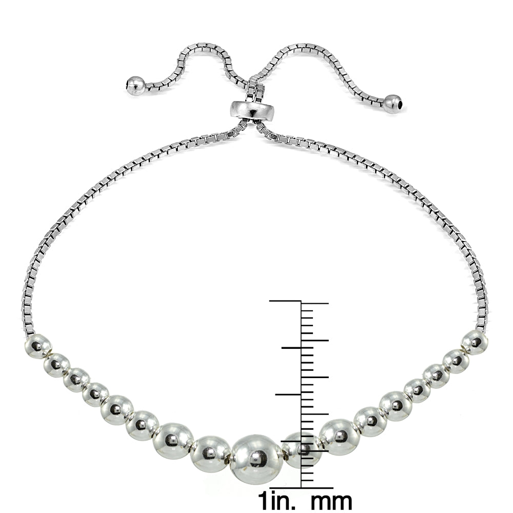 Sterling Silver Graduated Bead Adjustable Bracelet-3