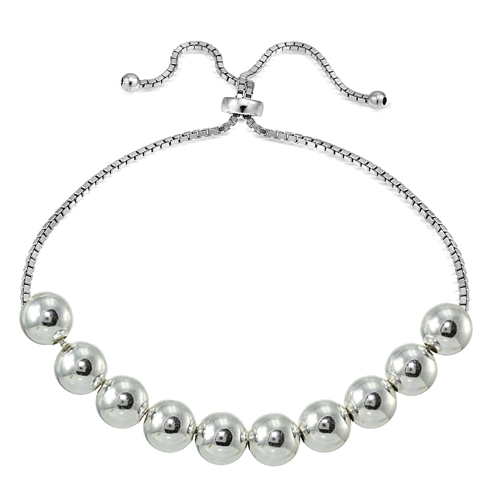 Sterling Silver 8mm Bead Adjustable Bracelet