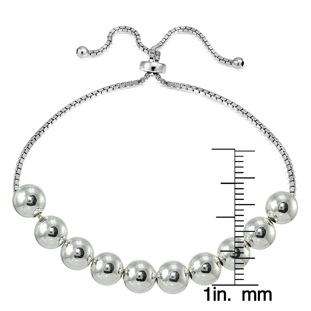 Sterling Silver 8mm Bead Adjustable Bolo Bracelet-4
