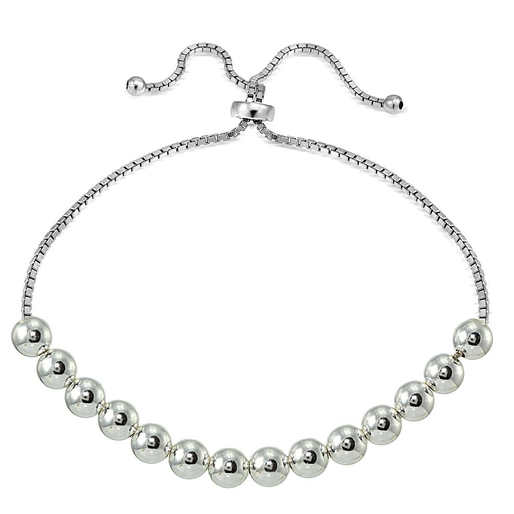 Sterling Silver 6mm Bead Adjustable Bracelet