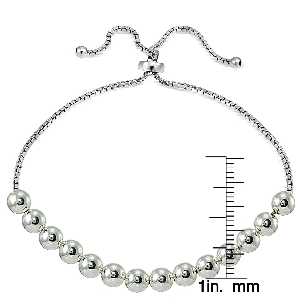 Sterling Silver 6mm Bead Adjustable Bracelet-3