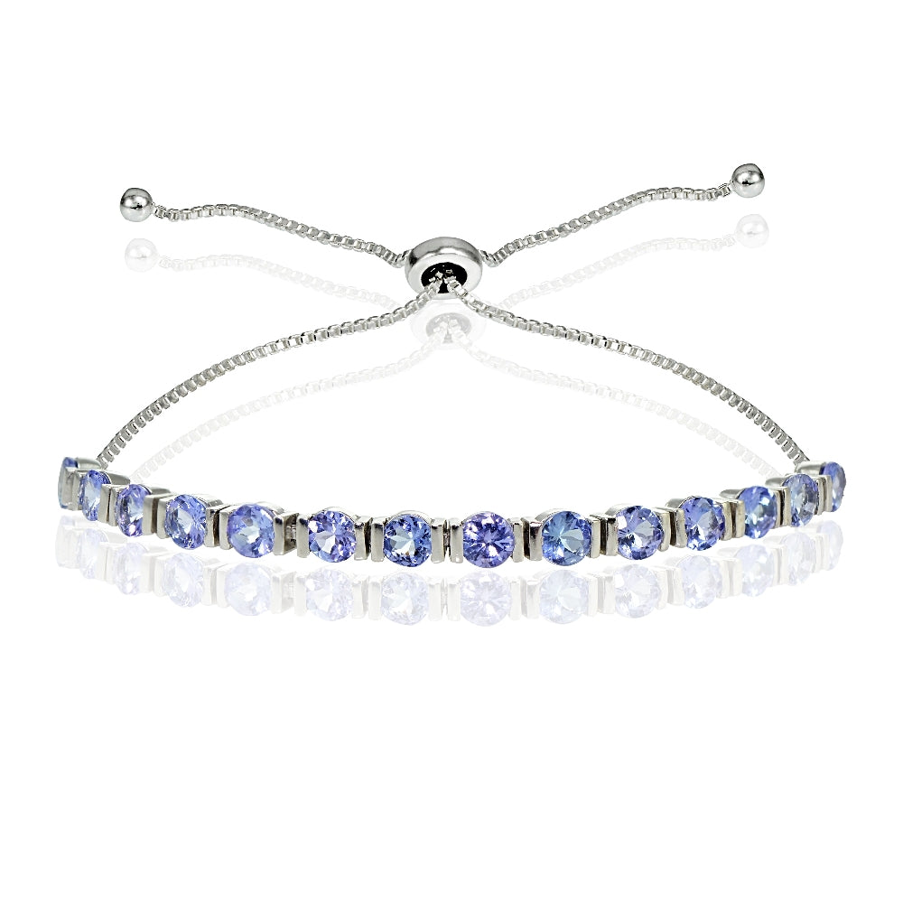 Sterling Silver Tanzanite Round Adjustable Bracelet